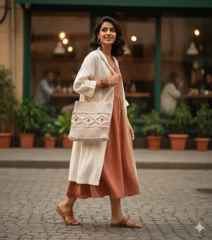 Heritage Weave Macrame Tote with Embellishments
