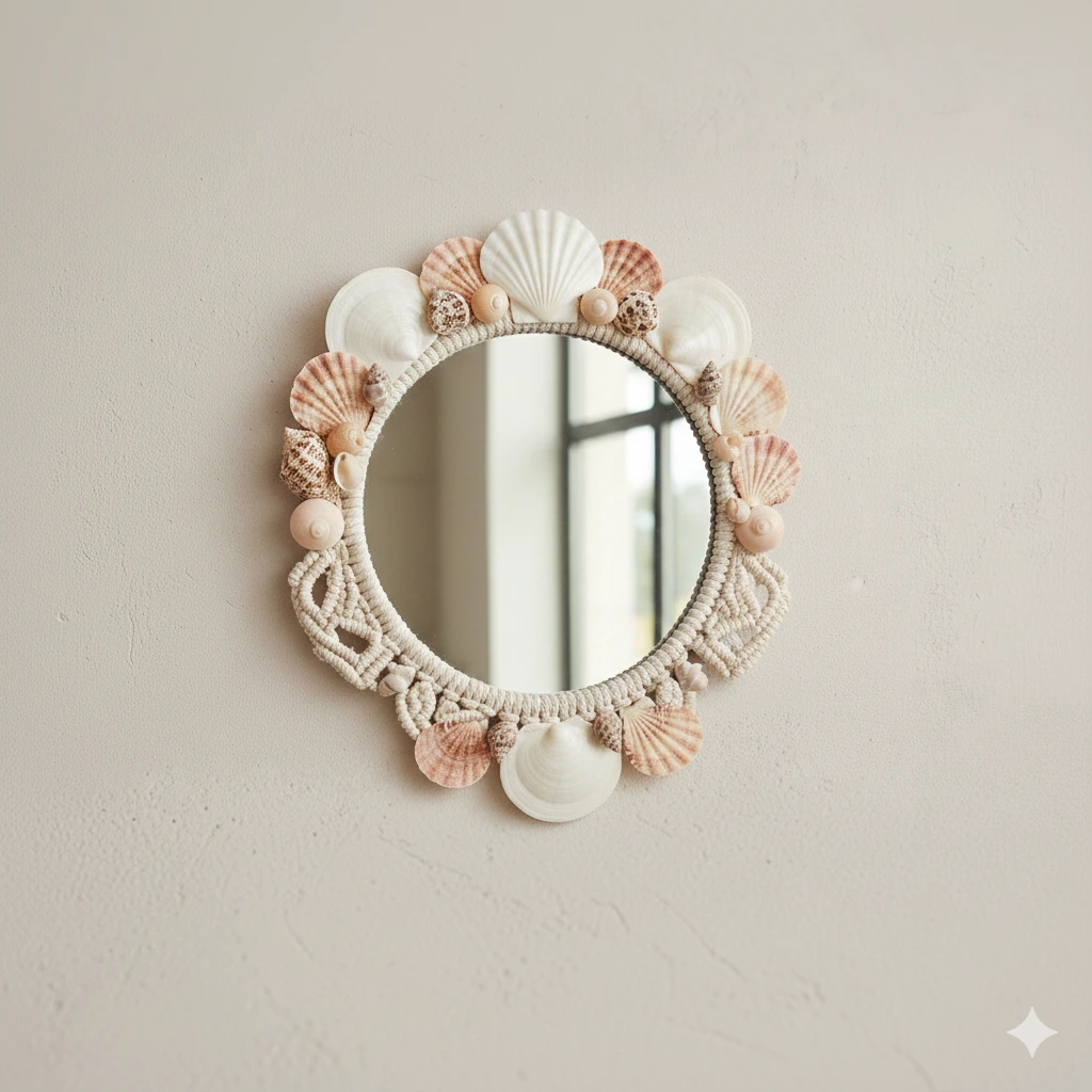 Handmade Decorative Macramé Shell Mirror