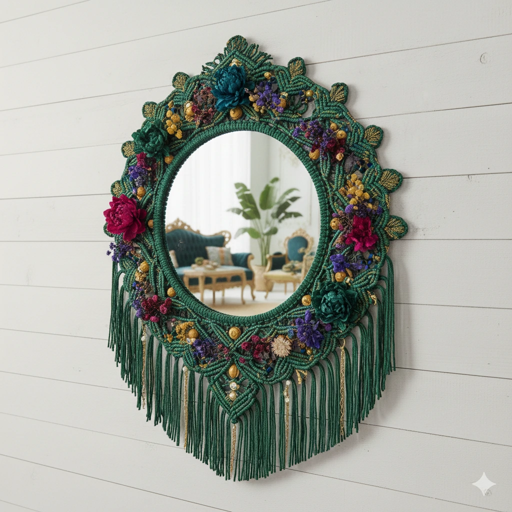 Luxury Handmade Macramé Dry Flower Mirror